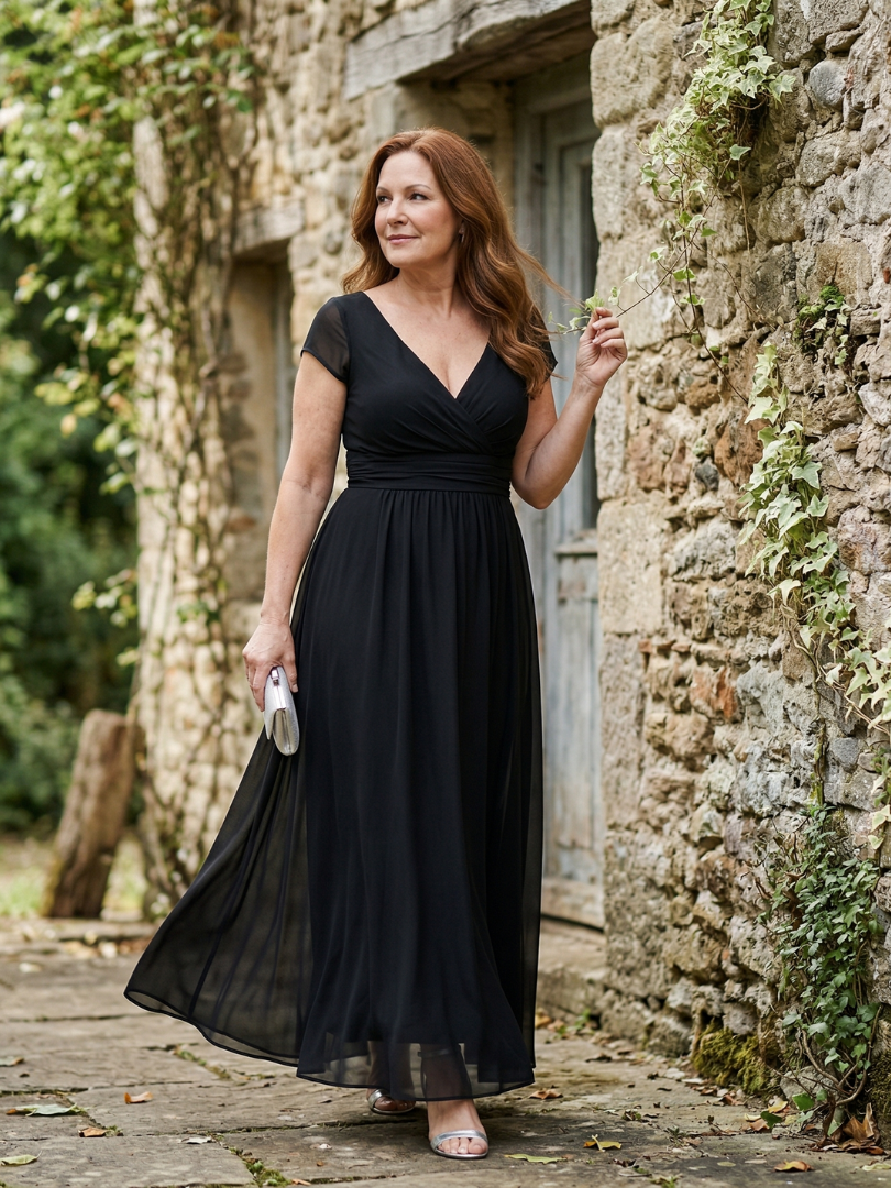 Women's Maxi Dress with Wrap Bodice for Formal Occasions