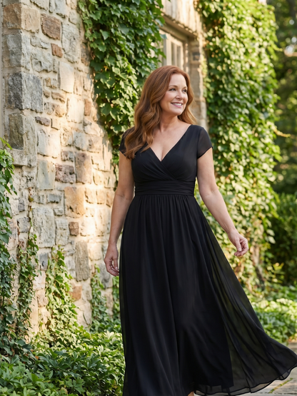 Women's Maxi Dress with Wrap Bodice for Formal Occasions