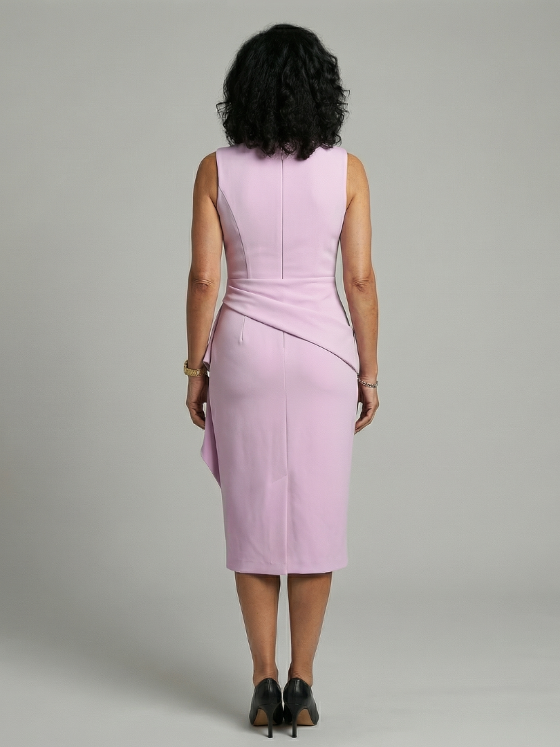 Women's Midi Dress with Asymmetric Drape for Daywear