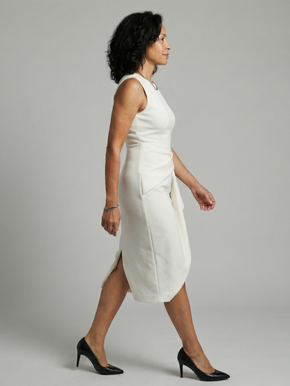 Women's Midi Dress with Asymmetric Drape for Daywear