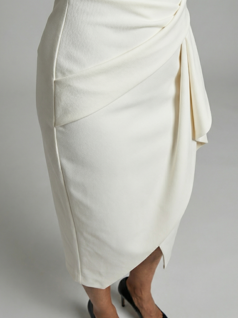 Women's Midi Dress with Asymmetric Drape for Daywear