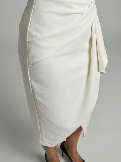 Women's Midi Dress with Asymmetric Drape for Daywear