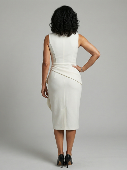 Women's Midi Dress with Asymmetric Drape for Daywear