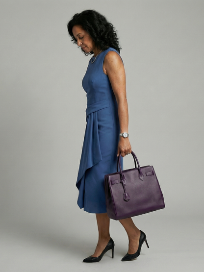 Women's Midi Dress with Asymmetric Drape for Daywear