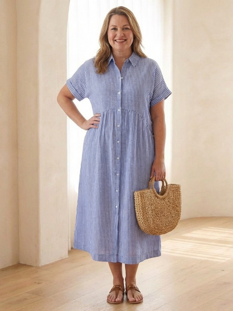 Women's Midi Dress with Button Front for Casual Days