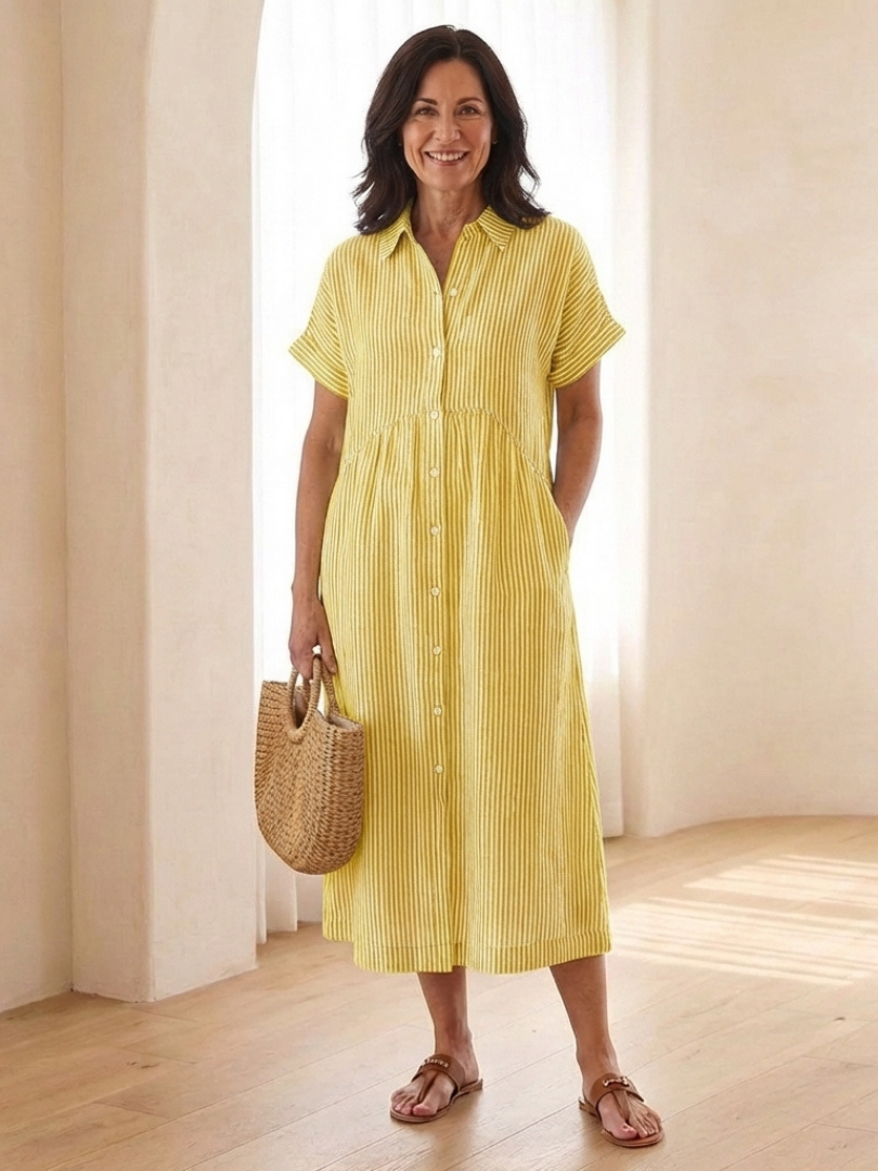 Women's Midi Dress with Button Front for Casual Days