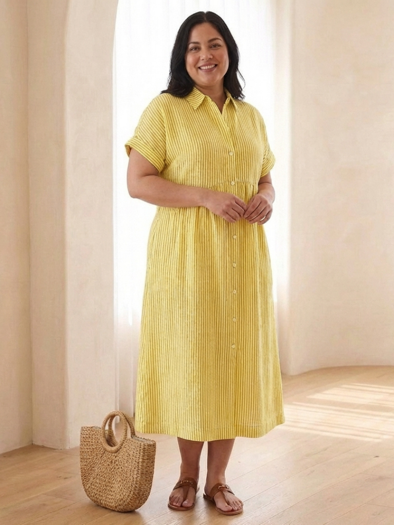 Women's Midi Dress with Button Front for Casual Days
