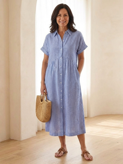 Women's Midi Dress with Button Front for Casual Days