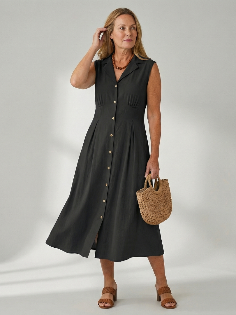 Women's Midi Dress with Button Front for Everyday Wear