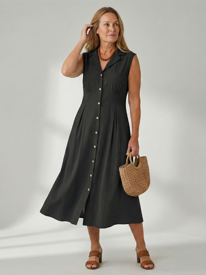 Women's Midi Dress with Button Front for Everyday Wear