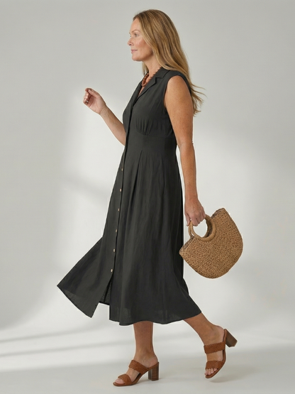 Women's Midi Dress with Button Front for Everyday Wear
