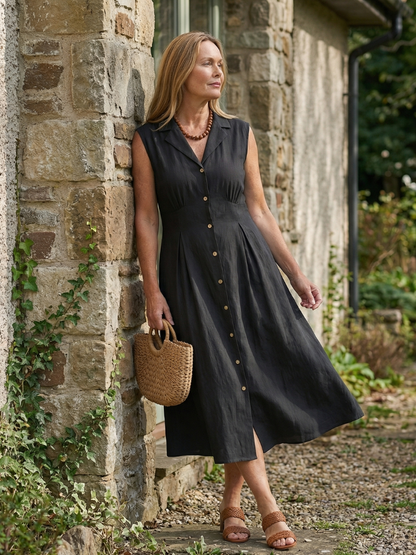 Women's Midi Dress with Button Front for Everyday Wear
