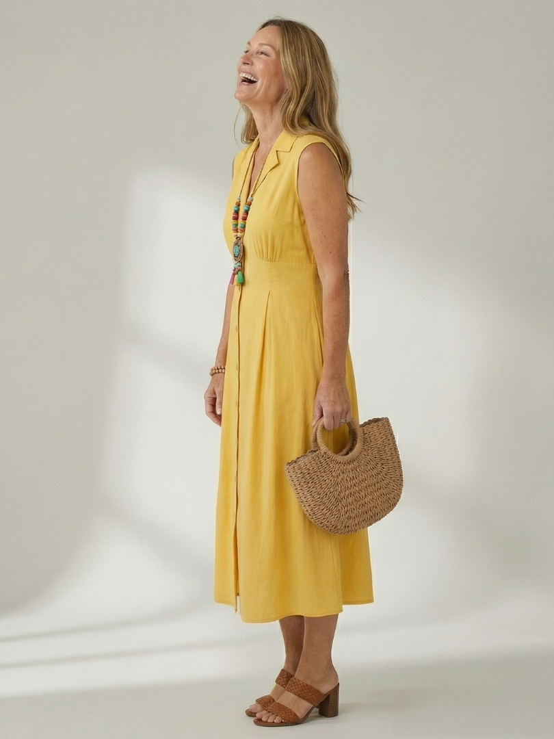 Women's Midi Dress with Button Front for Everyday Wear
