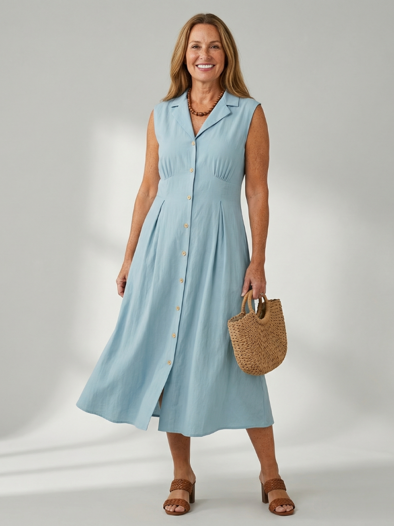 Women's Midi Dress with Button Front for Everyday Wear