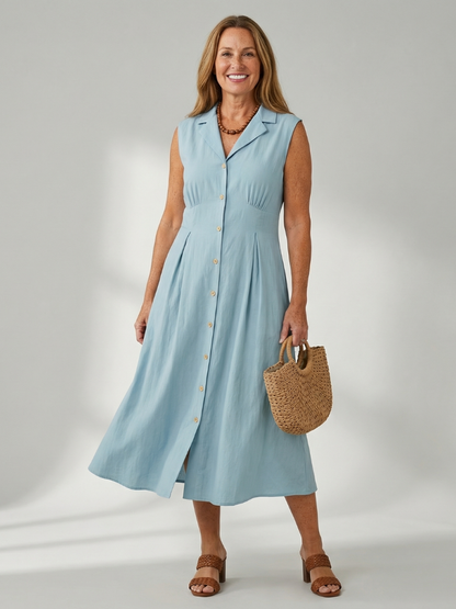 Women's Midi Dress with Button Front for Everyday Wear