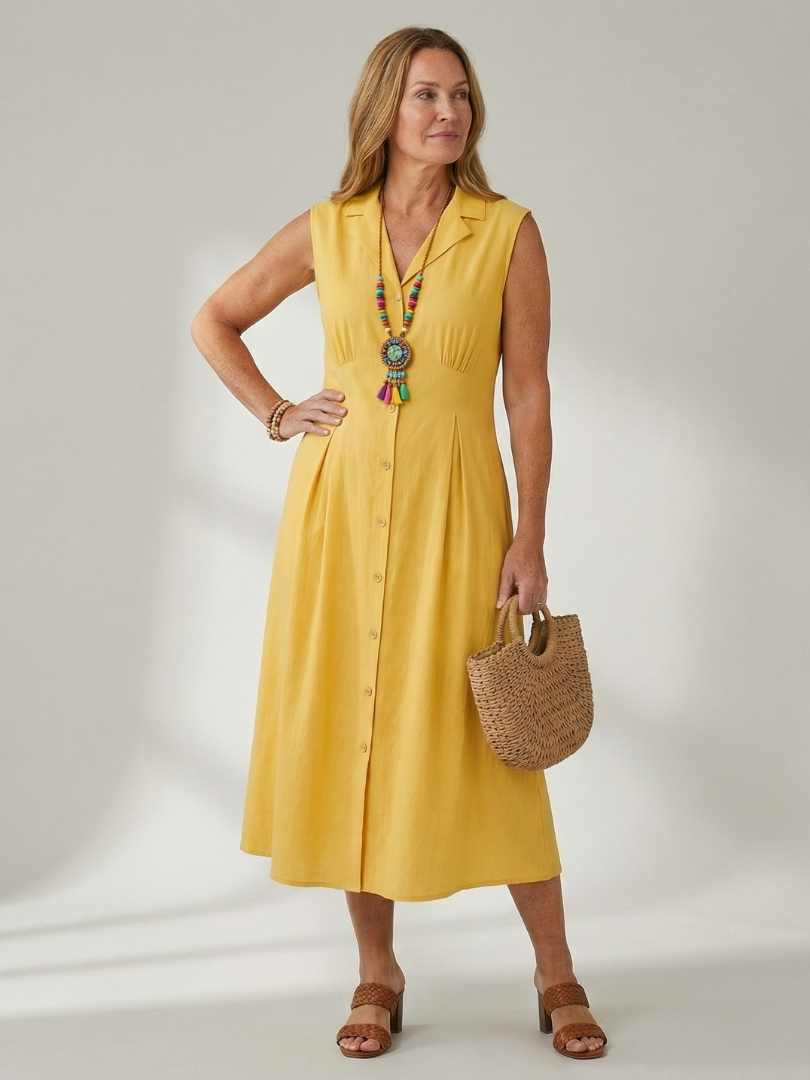 Women's Midi Dress with Button Front for Everyday Wear