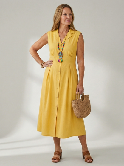 Women's Midi Dress with Button Front for Everyday Wear