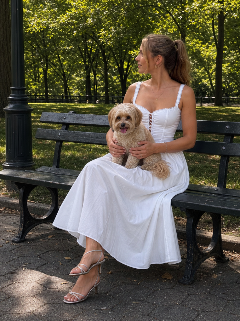 Women's Midi Dress with Button Front for Garden Party