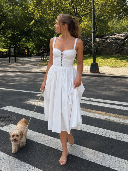 Women's Midi Dress with Button Front for Garden Party