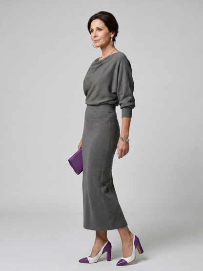 Women's Midi Dress with Draped Neckline for Everyday Wear