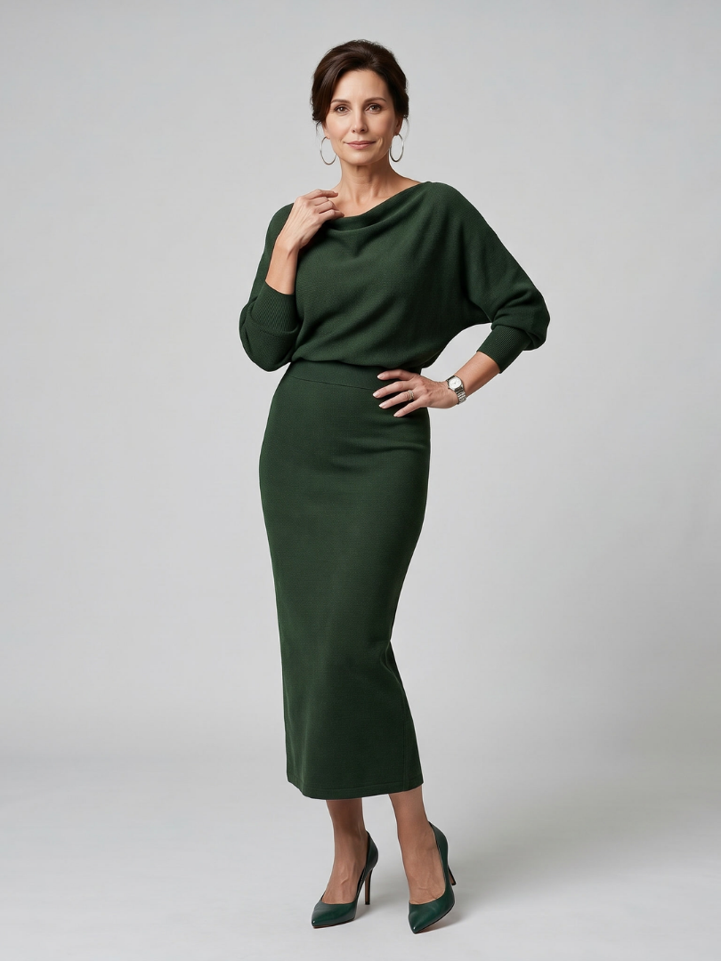 Women's Midi Dress with Draped Neckline for Everyday Wear