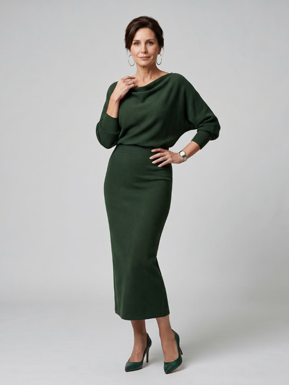 Women's Midi Dress with Draped Neckline for Everyday Wear