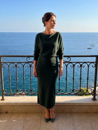 Women's Midi Dress with Draped Neckline for Everyday Wear