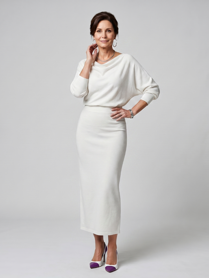 Women's Midi Dress with Draped Neckline for Everyday Wear