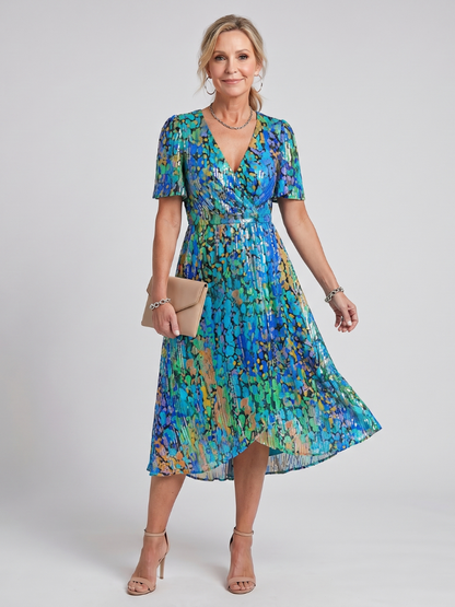 Women's Midi Dress with Flutter Sleeves for Warm Days