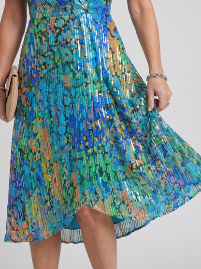 Women's Midi Dress with Flutter Sleeves for Warm Days