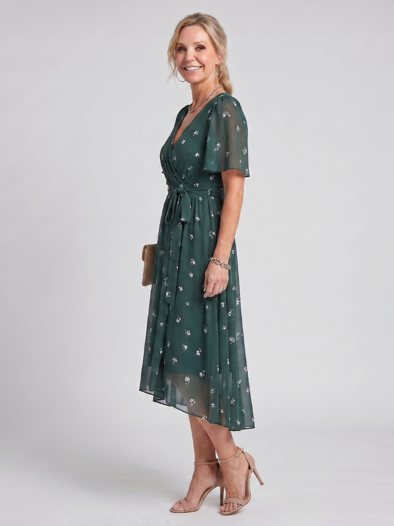 Women's Midi Dress with Flutter Sleeves for Warm Days