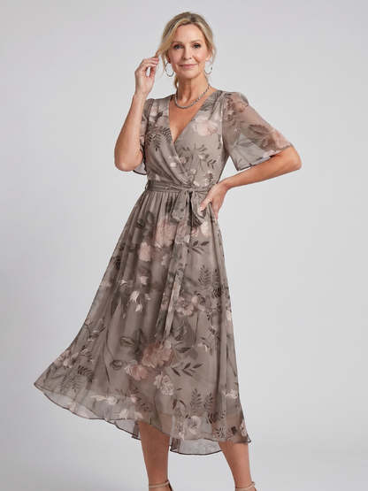 Women's Midi Dress with Flutter Sleeves for Warm Days