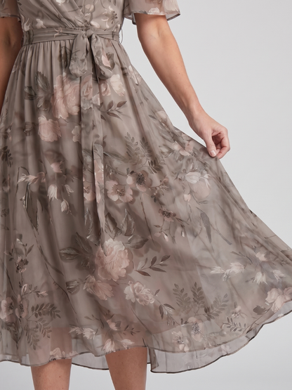 Women's Midi Dress with Flutter Sleeves for Warm Days
