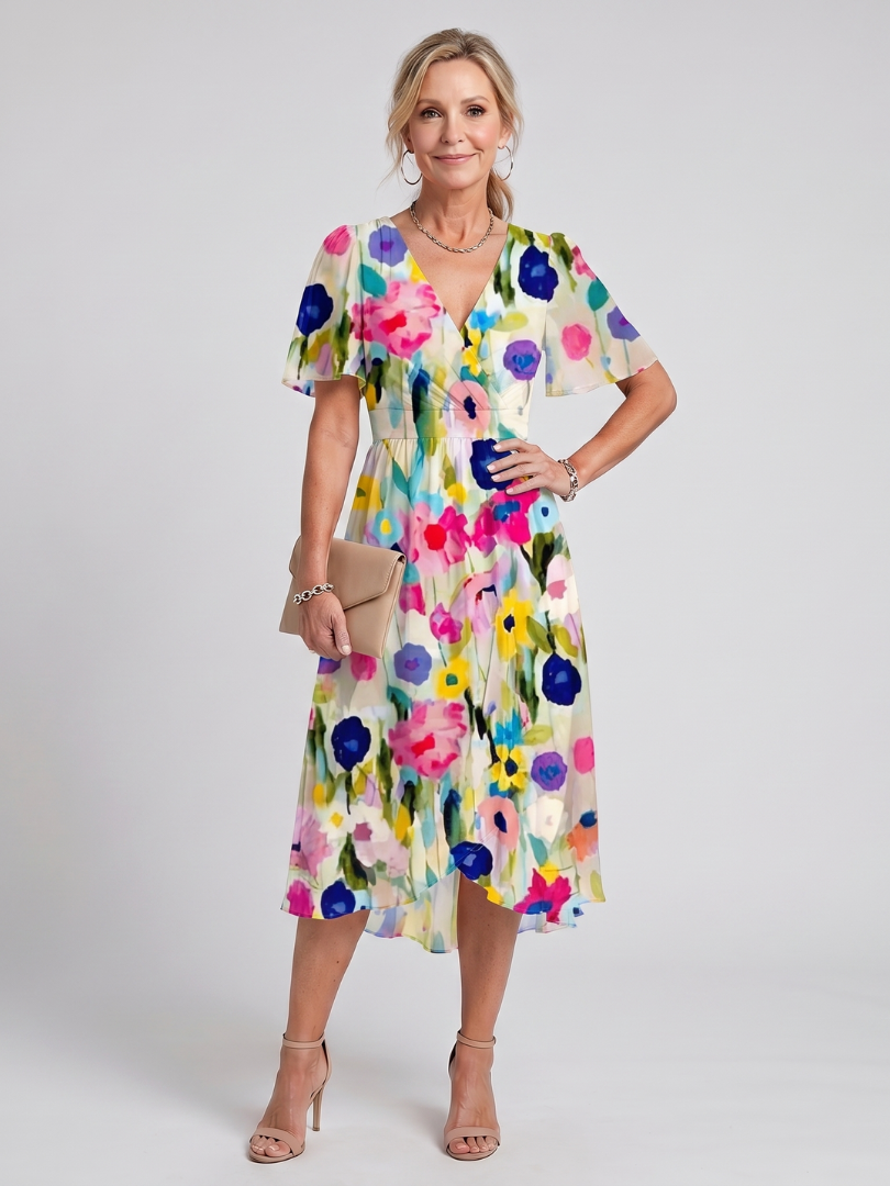 Women's Midi Dress with Flutter Sleeves for Warm Days