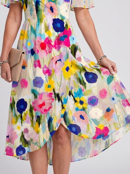 Women's Midi Dress with Flutter Sleeves for Warm Days