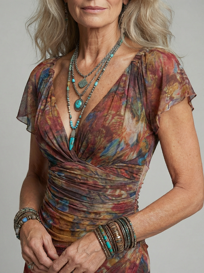 Women's Midi Dress with Gathered Bodice for Warm Weather