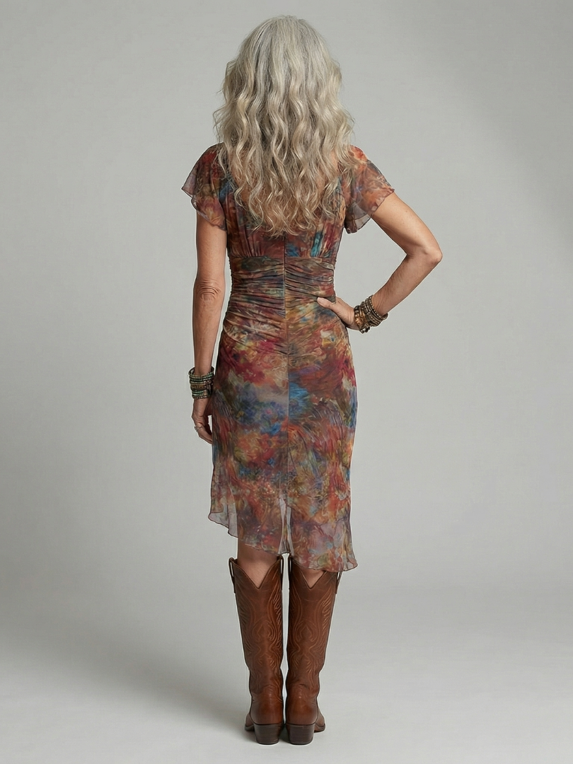 Women's Midi Dress with Gathered Bodice for Warm Weather