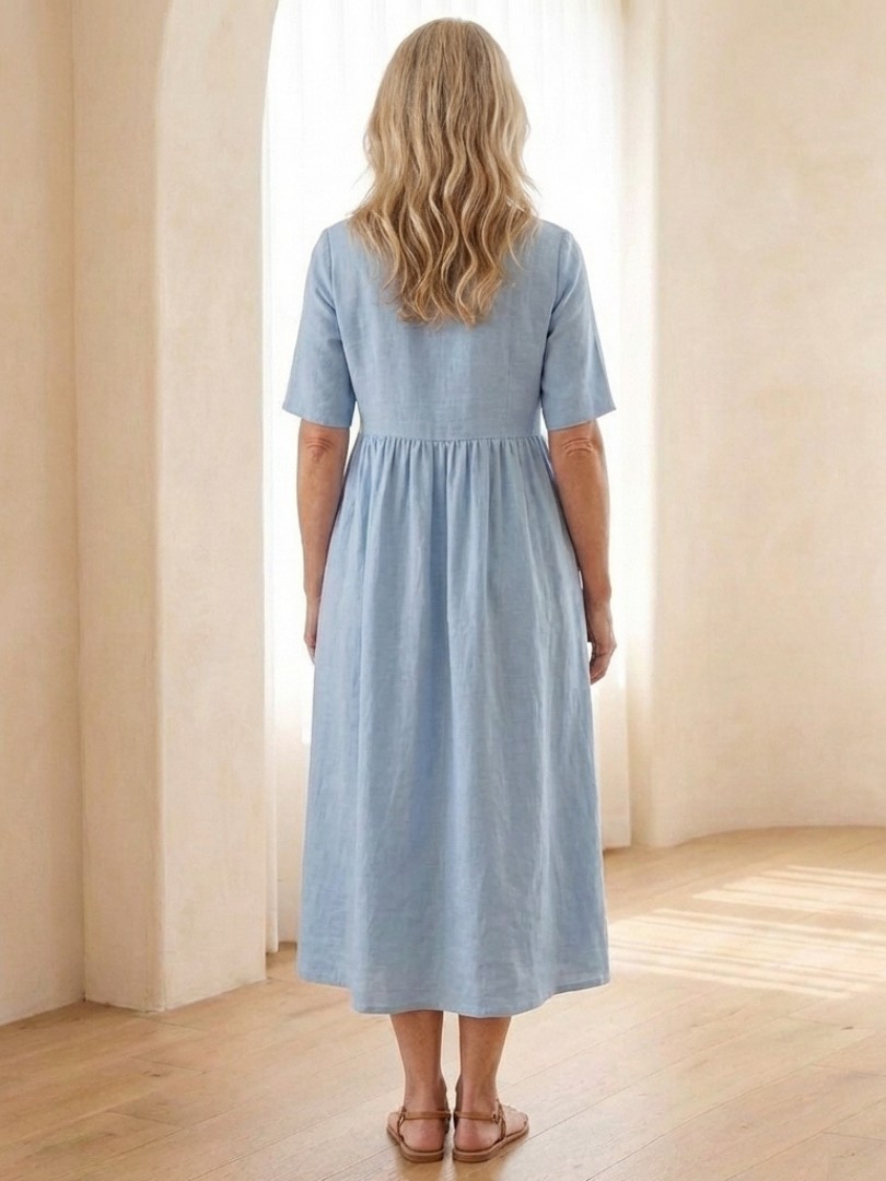 Women's Midi Dress with Gathered Waist for Everyday Outings