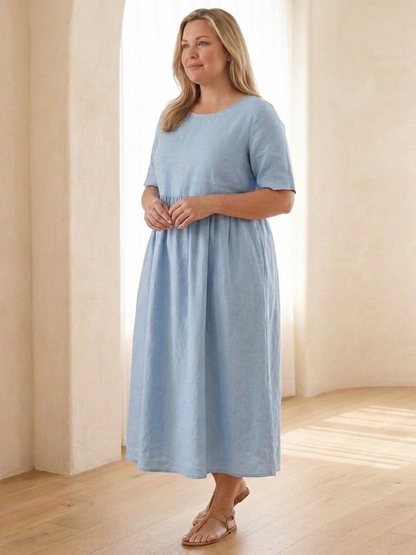 Women's Midi Dress with Gathered Waist for Everyday Outings