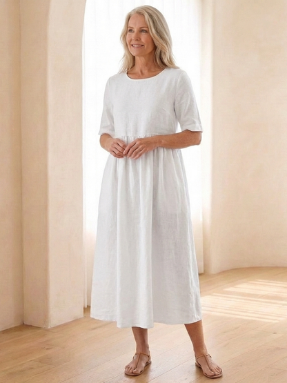Women's Midi Dress with Gathered Waist for Everyday Outings