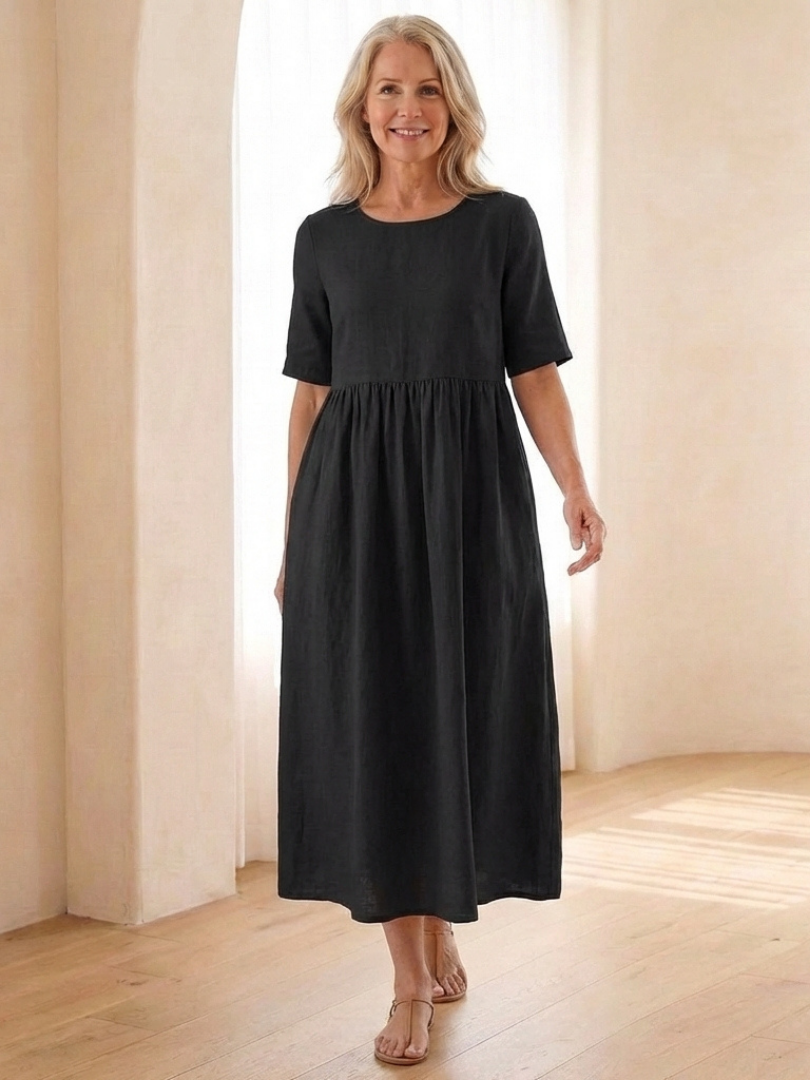 Women's Midi Dress with Gathered Waist for Everyday Outings