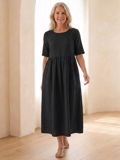 Women's Midi Dress with Gathered Waist for Everyday Outings
