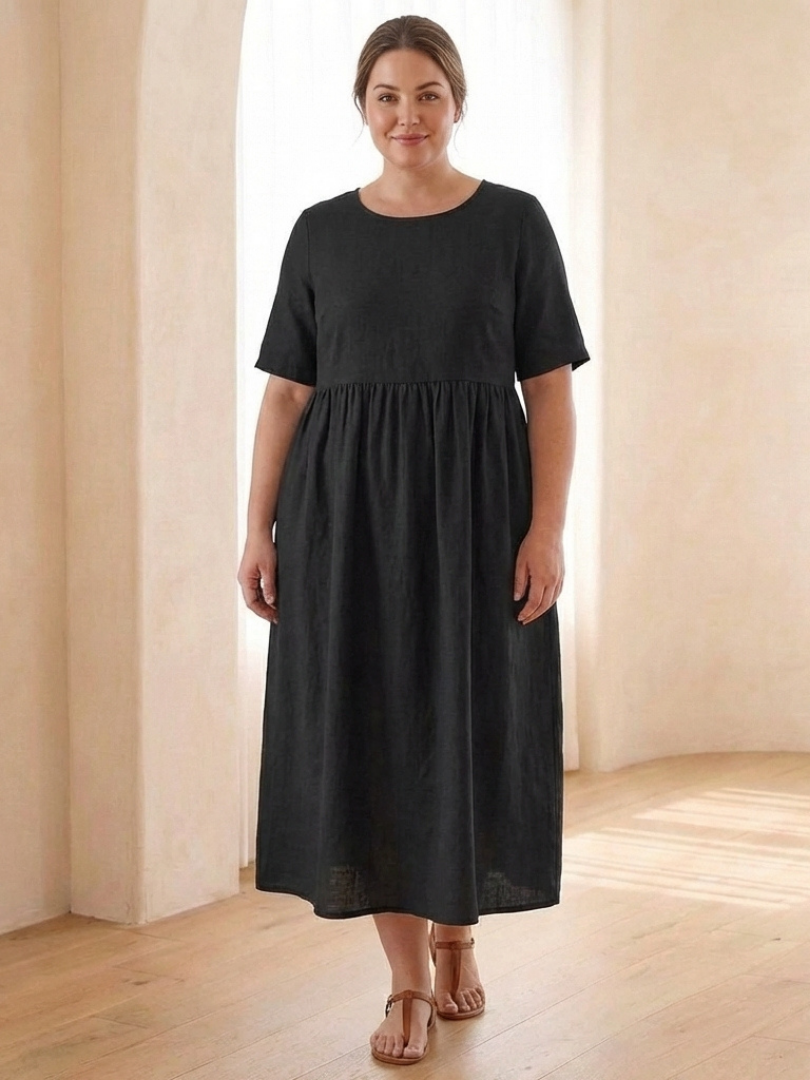 Women's Midi Dress with Gathered Waist for Everyday Outings