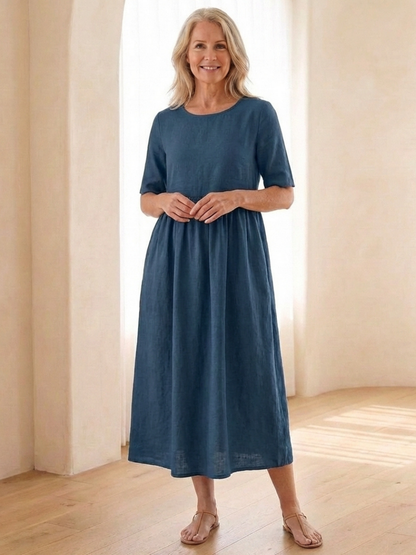 Women's Midi Dress with Gathered Waist for Everyday Outings