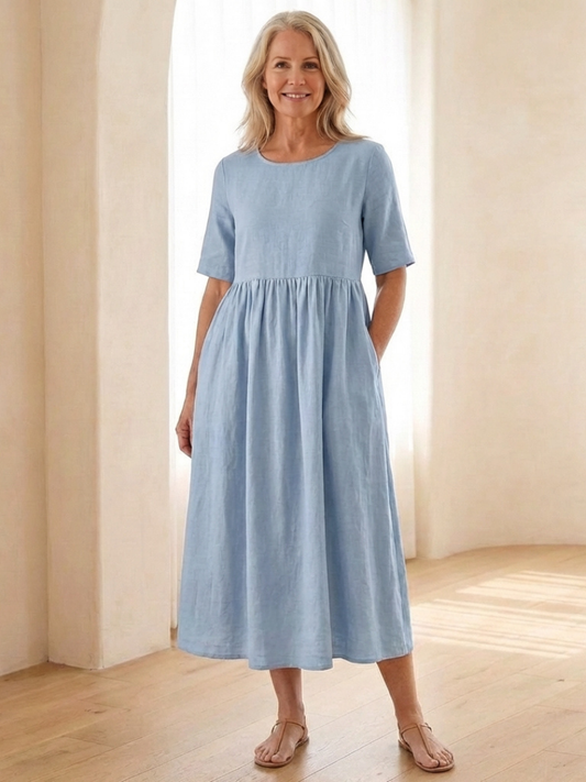 Women's Midi Dress with Gathered Waist for Everyday Outings