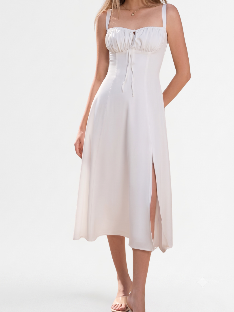Women's Midi Dress with Ruched Bust and Corset Bodice