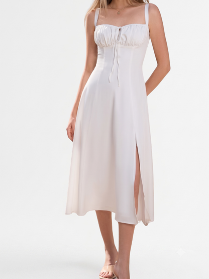 Women's Midi Dress with Ruched Bust and Corset Bodice