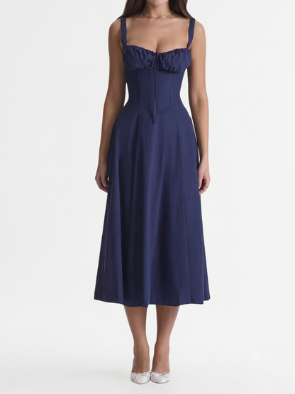 Women's Midi Dress with Ruched Bust and Corset Bodice