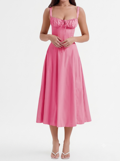 Women's Midi Dress with Ruched Bust and Corset Bodice
