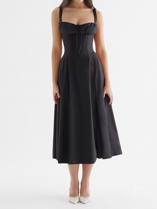 Women's Midi Dress with Ruched Bust and Corset Bodice